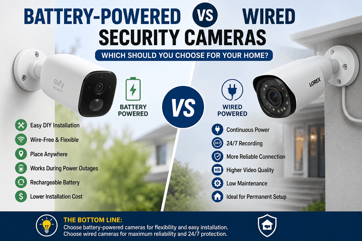 battery-powered vs wired security cameras