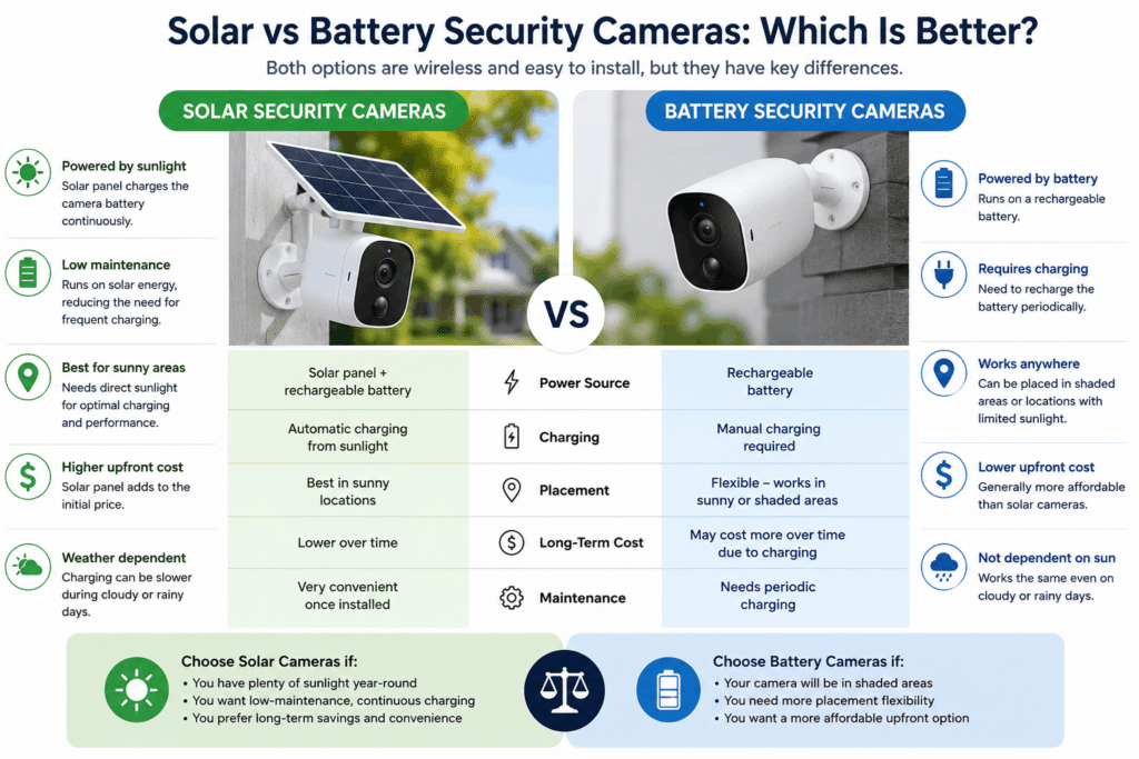 solar vs battery security cameras