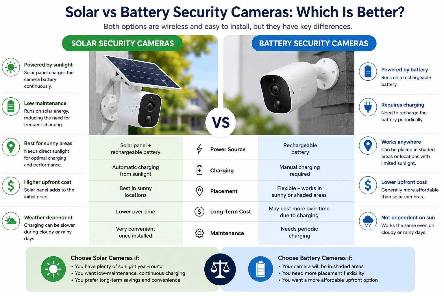 solar vs battery security cameras